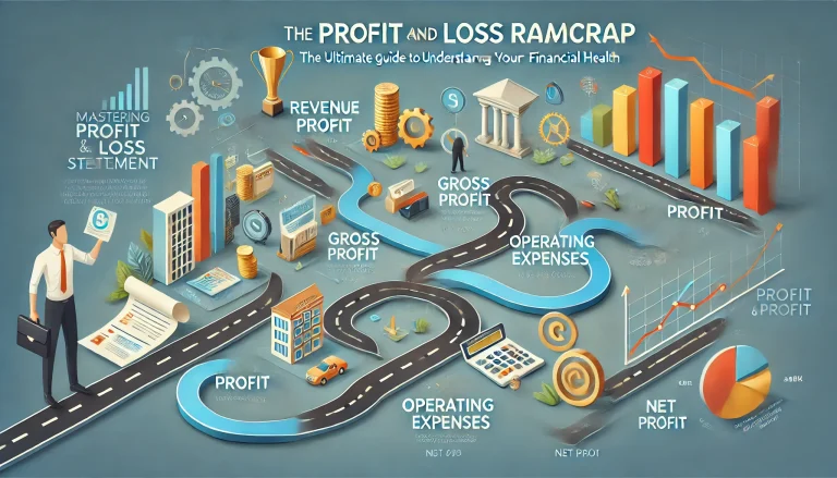 Infographic showing profit and loss statement components as a roadmap, including revenue, COGS, gross profit, operating expenses, and net profit