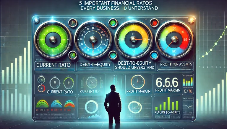 Important financial ratios dashboard showing 5 key metrics for business leaders